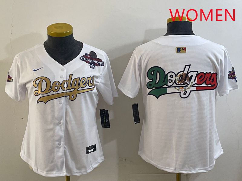 Women Los Angeles Dodgers Blank White Champion gold character 2025 Nike MLB Jersey style 8